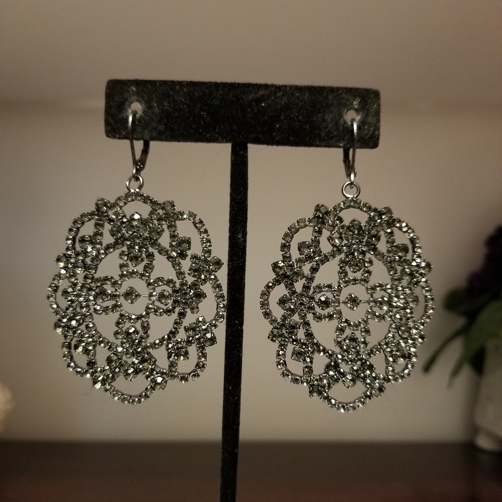 Grey Crystal Colored Stone Statement Earrings - image 2